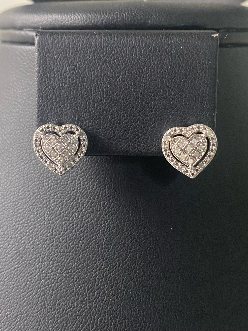 925 Sterling Silver Heart Stud earrings with diamond accents